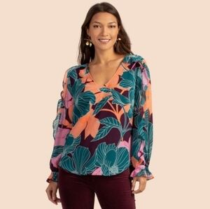Trina Turk V-Neck Long Sleeve Women's Floral Print Top